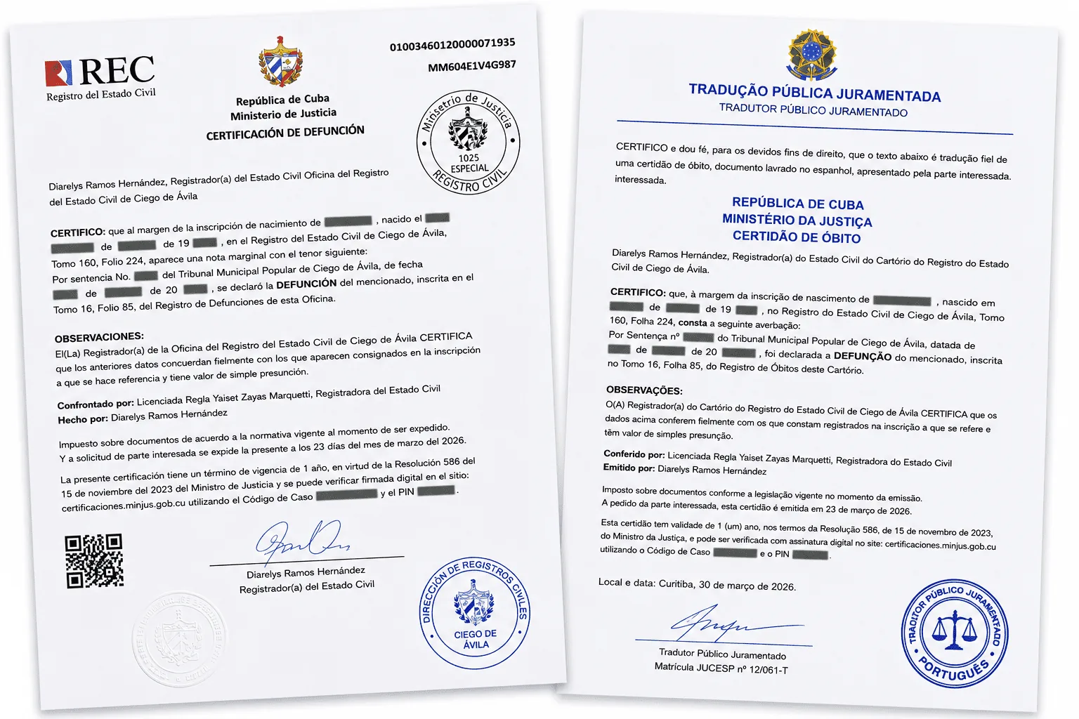 Traducción - Certificación de Defunción